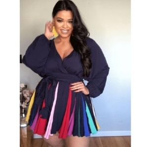 Navy rainbow pleat dress